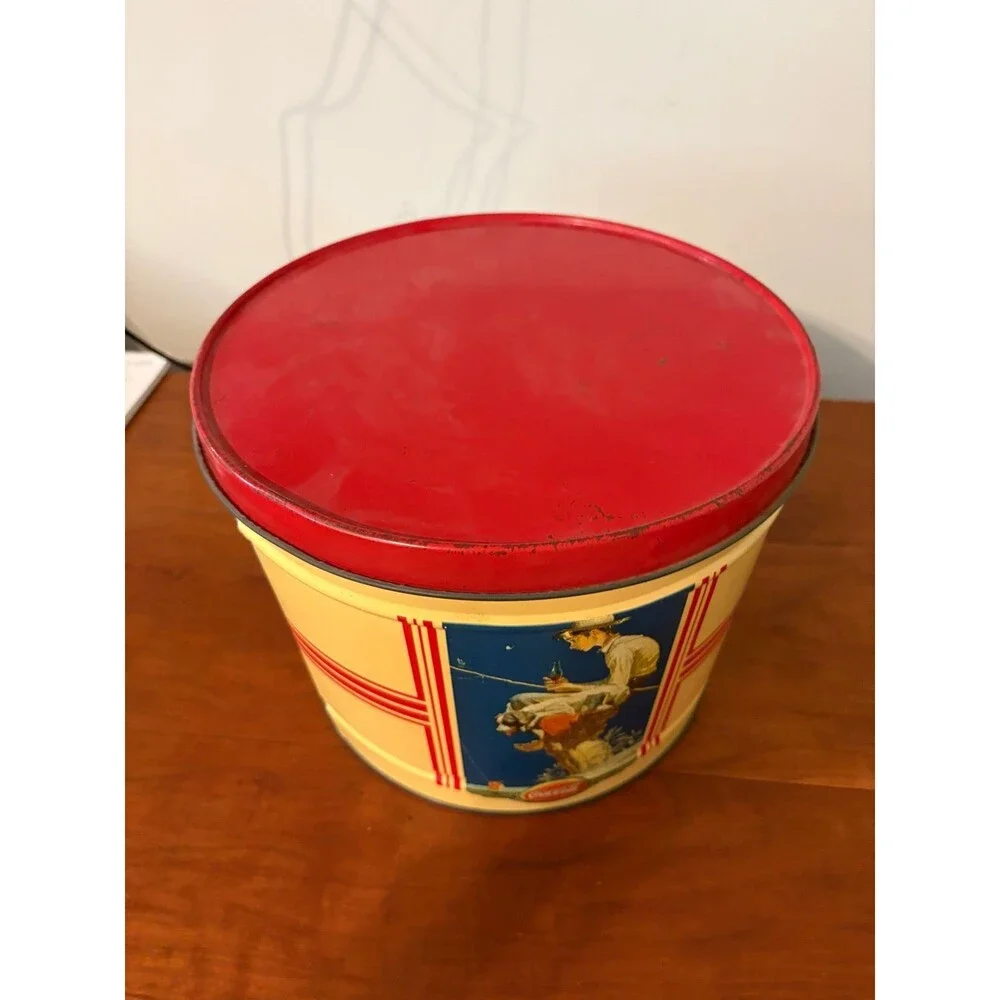 Vintage Coca-Cola Norman Rockwell Metal Cookie Tin Canister w/ Lid 10” x 7”